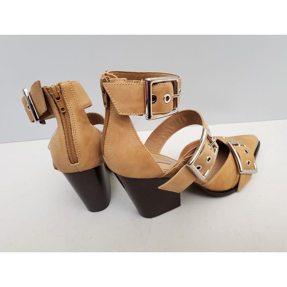 Free People Jeffrey Campbell Hendrix Tan Leather Buckle Heels - Picture 2 of 4